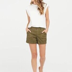 Spanx Stretch Twill Shorts Sz Small Green Olive